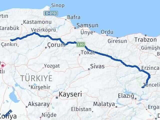 Tunceli Kurşunlu Çankırı Arası Kaç Km - Yol Haritası