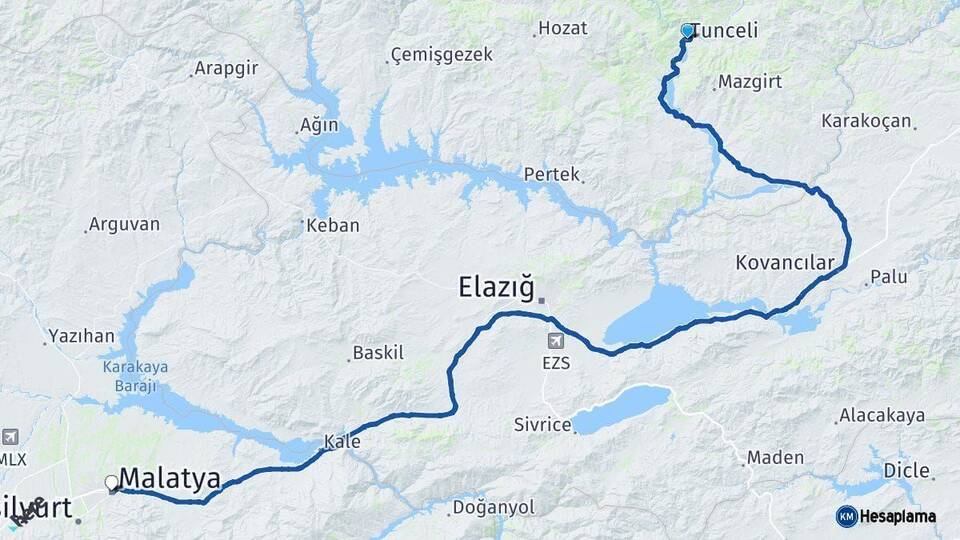 Tunceli Malatya Arası Kaç Km - Yol Haritası