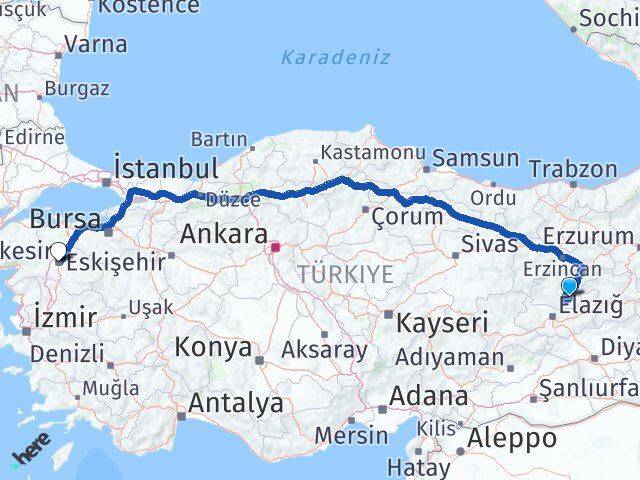 Tunceli Mazgirt Balıkesir Arası Kaç Km - Yol Haritası