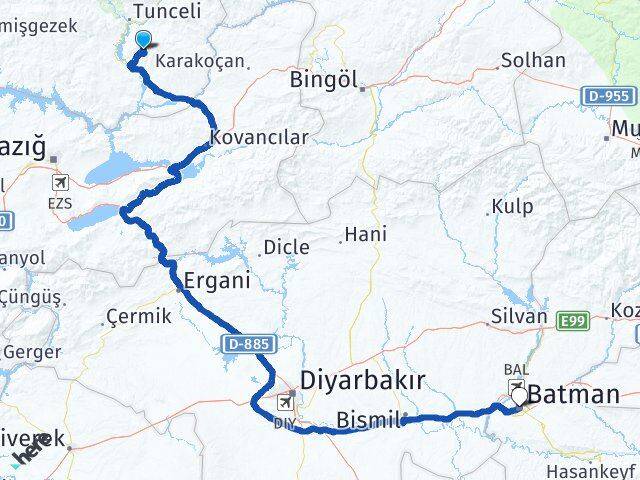 Tunceli Mazgirt Batman Arası Kaç Km - Yol Haritası