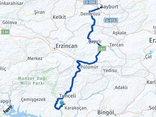 Tunceli Mazgirt Bayburt Arası Kaç Km - Yol Haritası