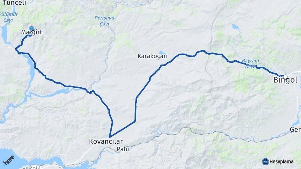 Tunceli Mazgirt Bingöl Arası Kaç Km - Yol Haritası