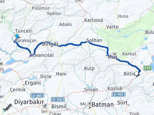 Tunceli Mazgirt Bitlis Arası Kaç Km - Yol Haritası