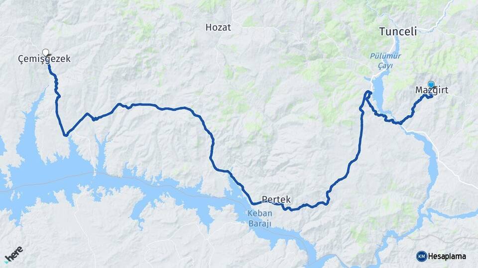 Tunceli Mazgirt Çemişgezek Arası Kaç Km - Yol Haritası