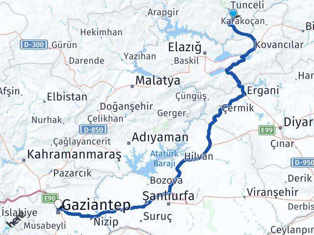 Tunceli Mazgirt Gaziantep Arası Kaç Km - Yol Haritası