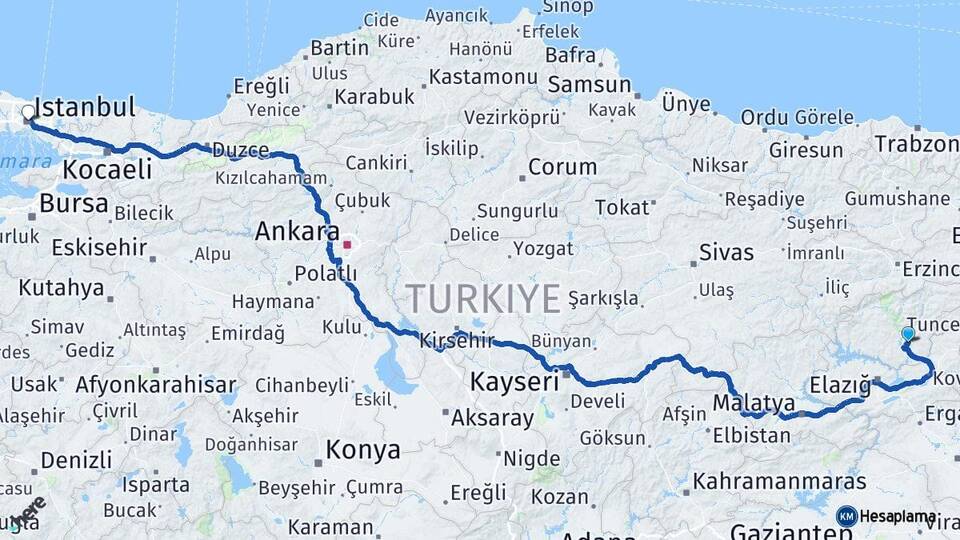 Tunceli Mazgirt İstanbul Arası Kaç Km - Yol Haritası