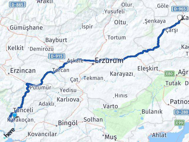 Tunceli Mazgirt Kars Arası Kaç Km - Yol Haritası