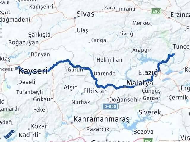 Tunceli Mazgirt Kayseri Arası Kaç Km - Yol Haritası