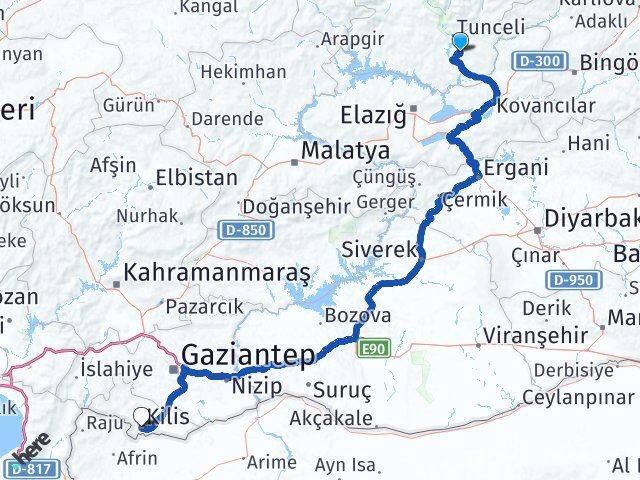 Tunceli Mazgirt Kilis Arası Kaç Km - Yol Haritası