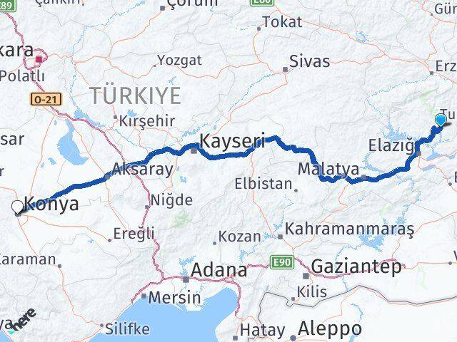 Tunceli Mazgirt Konya Arası Kaç Km - Yol Haritası