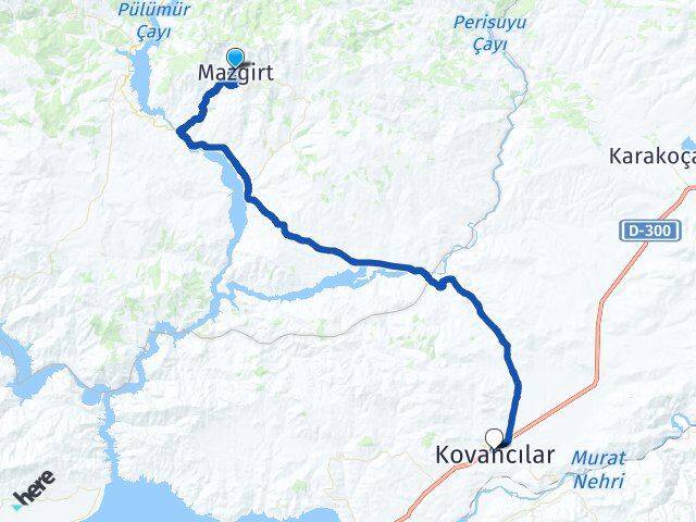 Tunceli Mazgirt Kovancılar Elazığ Arası Kaç Km - Yol Haritası