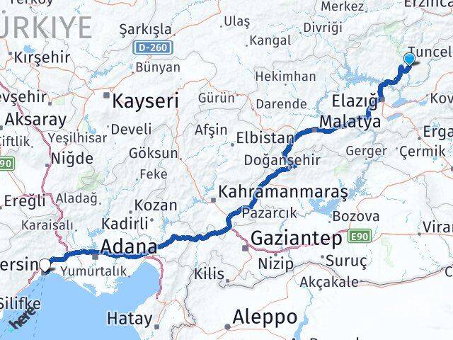 Tunceli Mazgirt Mersin Arası Kaç Km - Yol Haritası