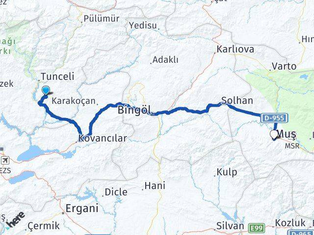Tunceli Mazgirt Muş Arası Kaç Km - Yol Haritası