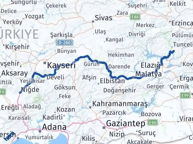 Tunceli Mazgirt Niğde Arası Kaç Km - Yol Haritası