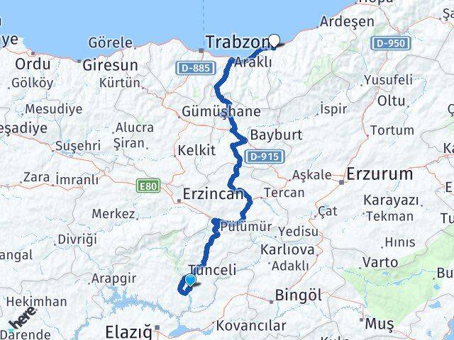 Tunceli Mazgirt Rize Arası Kaç Km - Yol Haritası