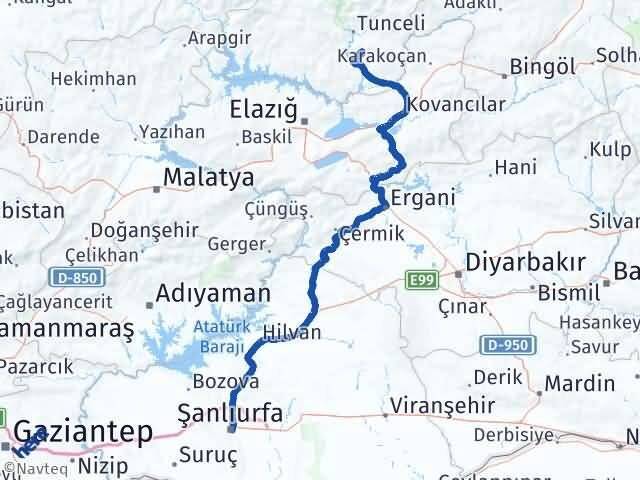 Tunceli Mazgirt Şanlıurfa Arası Kaç Km - Yol Haritası