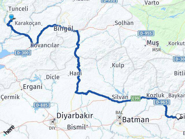 Tunceli Mazgirt Siirt Arası Kaç Km - Yol Haritası