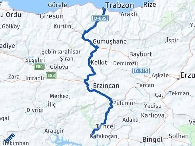 Tunceli Mazgirt Trabzon Arası Kaç Km - Yol Haritası