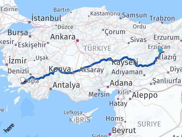 Tunceli Menteşe Muğla Arası Kaç Km - Yol Haritası