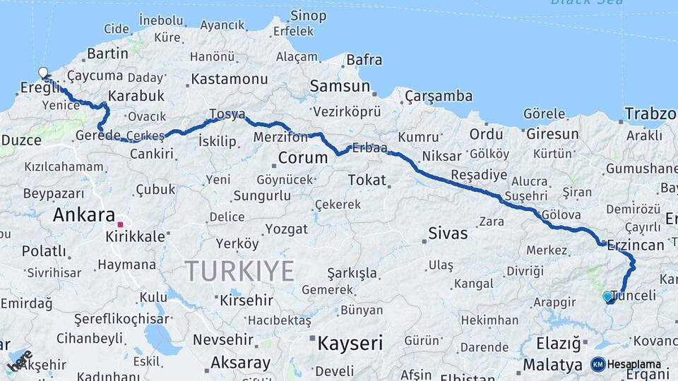 Tunceli Munzur Erzincan Arası Kaç Km - Yol Haritası