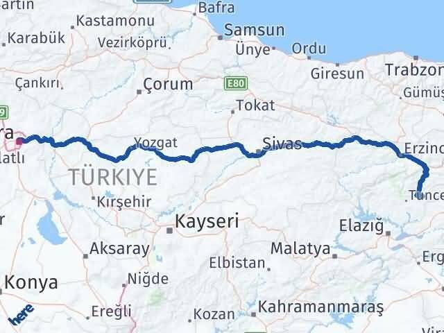 Tunceli Nazımiye Ankara Arası Kaç Km - Yol Haritası