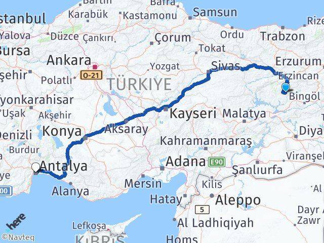 Tunceli Nazımiye Antalya Arası Kaç Km - Yol Haritası
