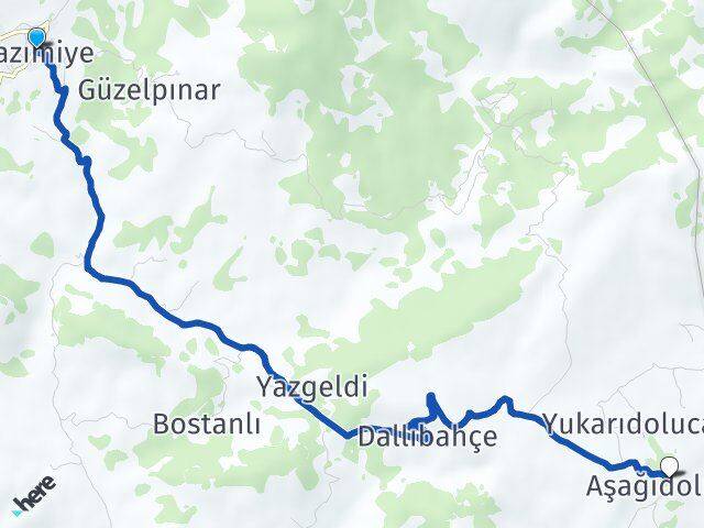 Tunceli Nazımiye Aşağıdoluca Nazımiye Arası Kaç Km - Yol Haritası