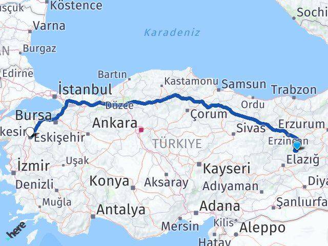 Nazımiye Balıkesir Arası Kaç Km - Yol Tarifi