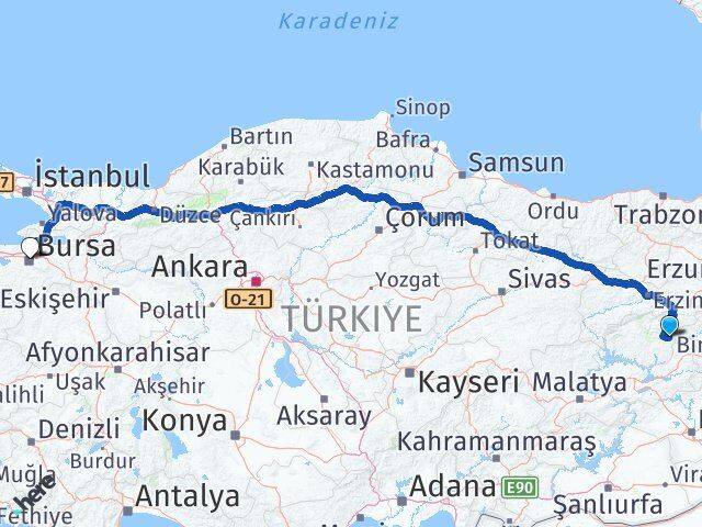 Tunceli Nazımiye Bursa Arası Kaç Km - Yol Haritası