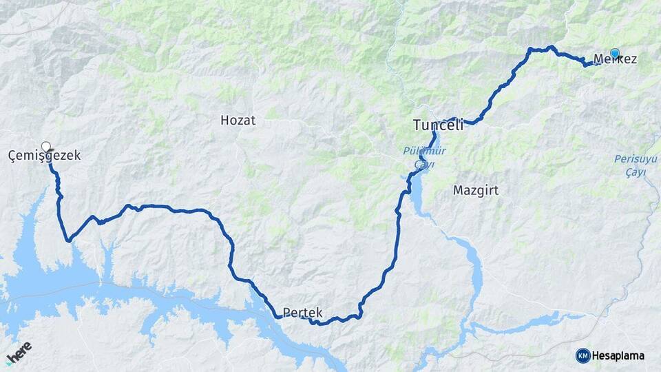 Tunceli Nazımiye Çemişgezek Arası Kaç Km - Yol Haritası
