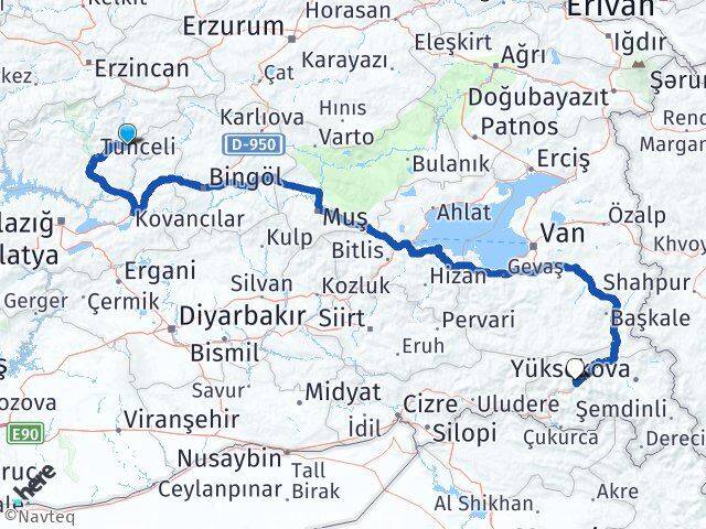 Tunceli Nazımiye Hakkari Arası Kaç Km - Yol Haritası