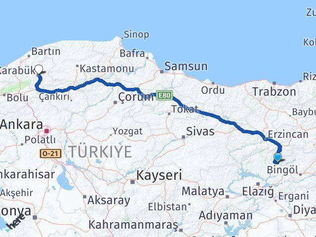 Tunceli Nazımiye Karabük Arası Kaç Km - Yol Haritası