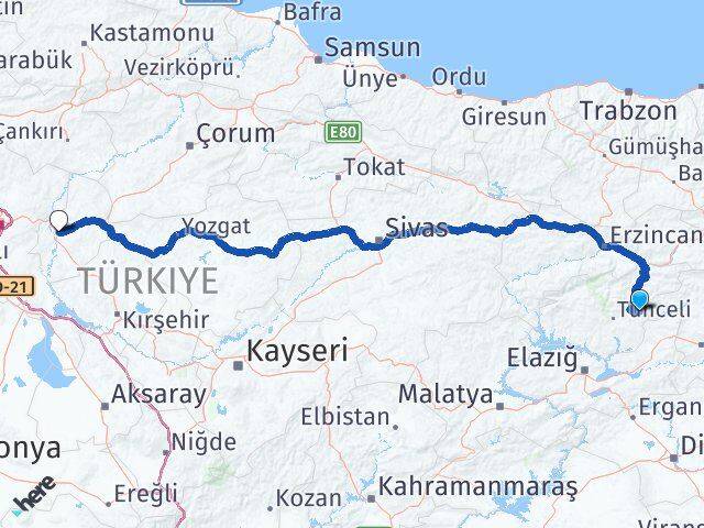 Tunceli Nazımiye Kırıkkale Arası Kaç Km - Yol Haritası