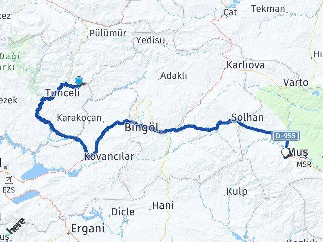 Tunceli Nazımiye Muş Arası Kaç Km - Yol Haritası
