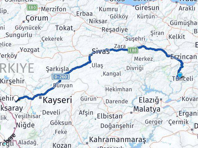 Tunceli Nazımiye Nevşehir Arası Kaç Km - Yol Haritası