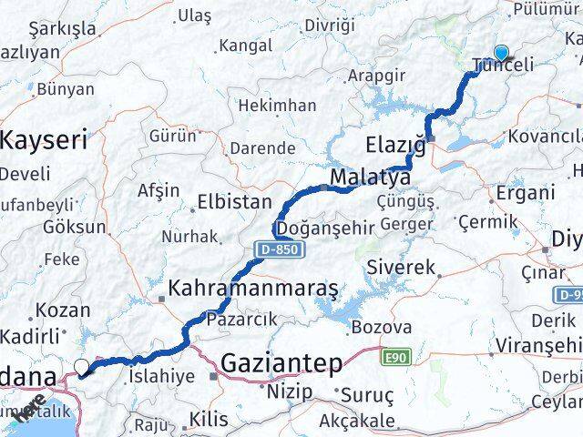 Tunceli Nazımiye Osmaniye Arası Kaç Km - Yol Haritası