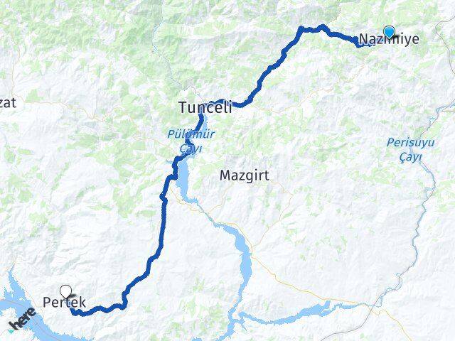 Tunceli Nazımiye Pertek Arası Kaç Km - Yol Haritası