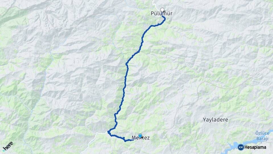 Tunceli Nazımiye Pülümür Arası Kaç Km - Yol Haritası