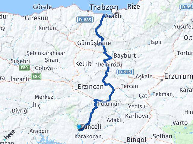 Tunceli Of Trabzon Arası Kaç Km - Yol Haritası