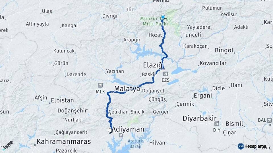 Tunceli Ovacık Adıyaman Arası Kaç Km - Yol Haritası