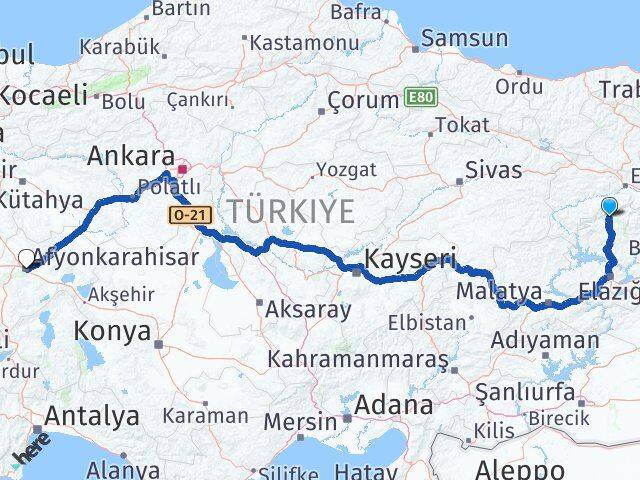 Tunceli Ovacık Afyonkarahisar Arası Kaç Km - Yol Haritası