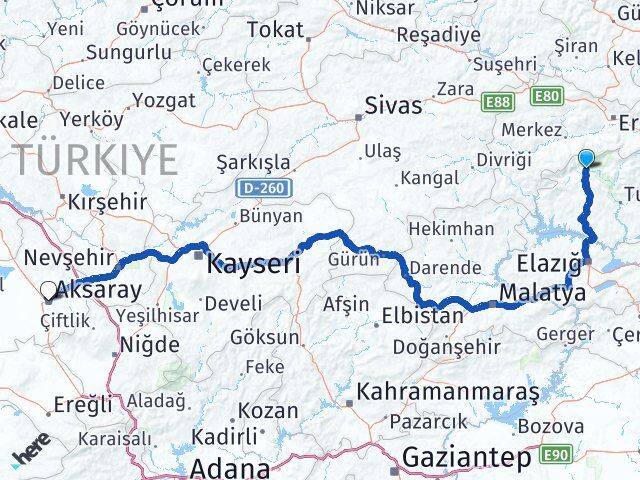 Tunceli Ovacık Aksaray Arası Kaç Km - Yol Haritası