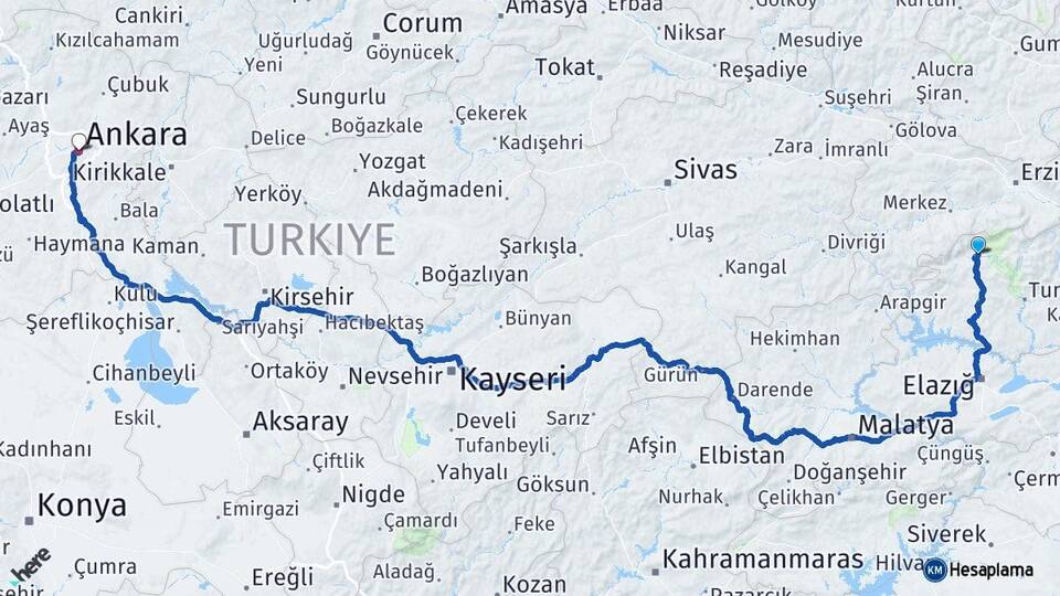 Tunceli Ovacık Ankara Arası Kaç Km - Yol Haritası