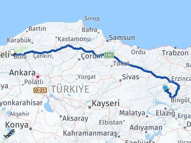 Tunceli Ovacık Bolu Arası Kaç Km - Yol Haritası