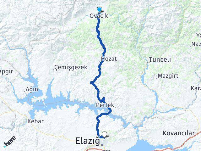 Tunceli Ovacık Harput Elazığ Arası Kaç Km - Yol Haritası
