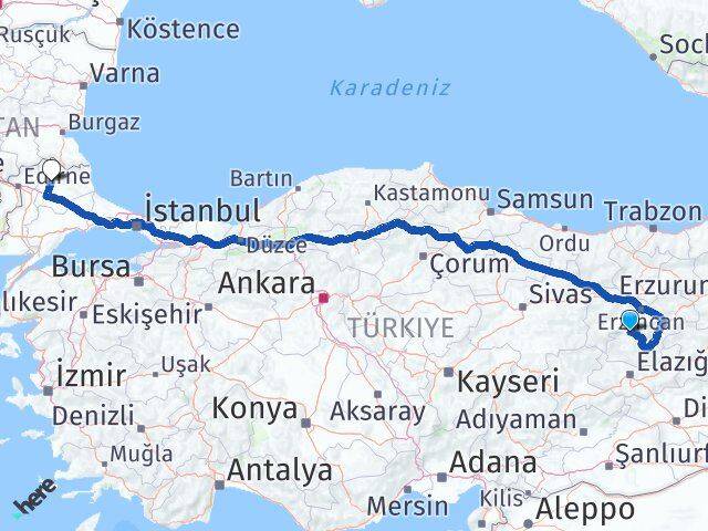 Tunceli Ovacık Kırklareli Arası Kaç Km - Yol Haritası