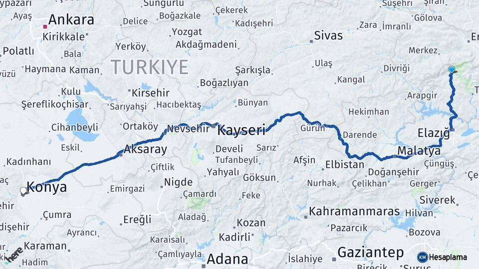 Tunceli Ovacık Konya Arası Kaç Km - Yol Haritası