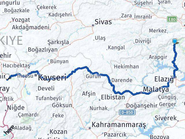 Tunceli Ovacık Nevşehir Arası Kaç Km - Yol Haritası