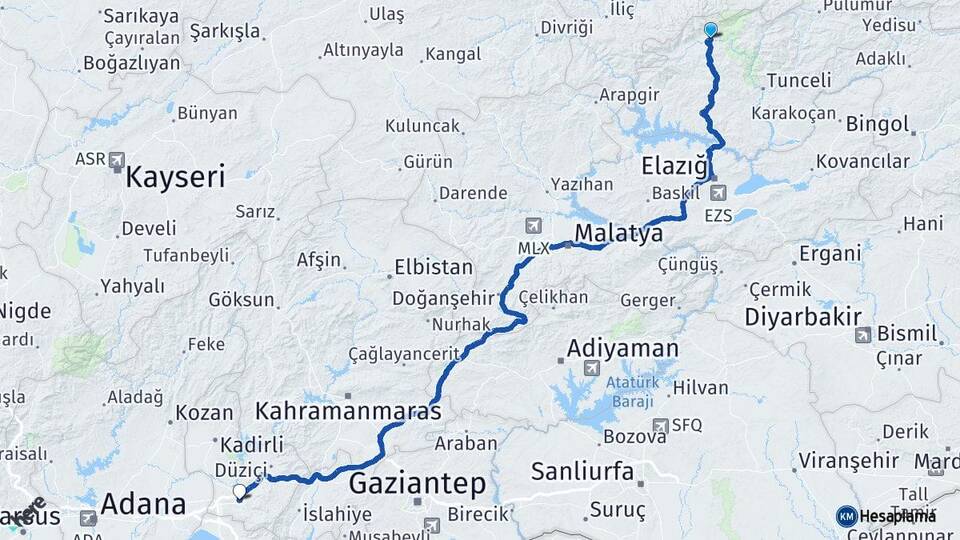 Tunceli Ovacık Osmaniye Arası Kaç Km - Yol Haritası