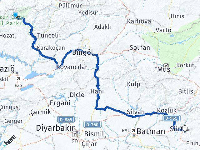 Tunceli Ovacık Siirt Arası Kaç Km - Yol Haritası